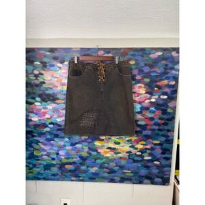 Siberian jeans Women's Dark Wash Denim Lace Up Skirt Distressed Size 42